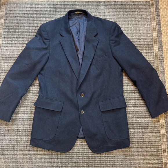 Vintage Blue Wool Blend Sport Coat with Notched Lapels - Picture 1 of 3